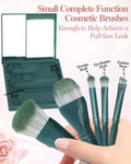 Mini Travel Makeup Brush Set with Mirror Shell | 5 Brushes Travel Makeup Brush Set Qme green