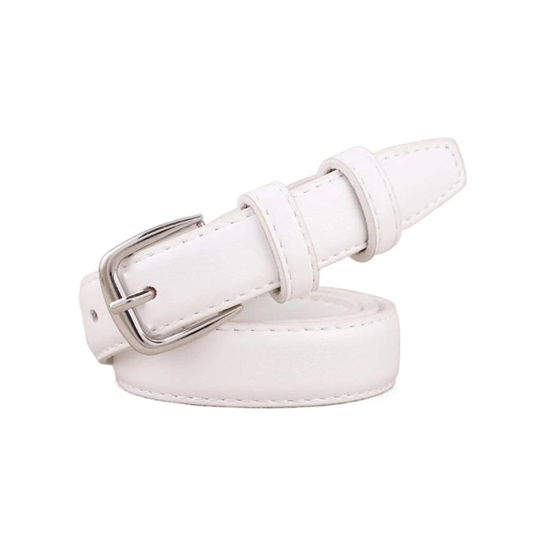 Women's PU Leather Metal Buckle Belt for Dresses & Jeans Women's Fashion Belt Qst White
