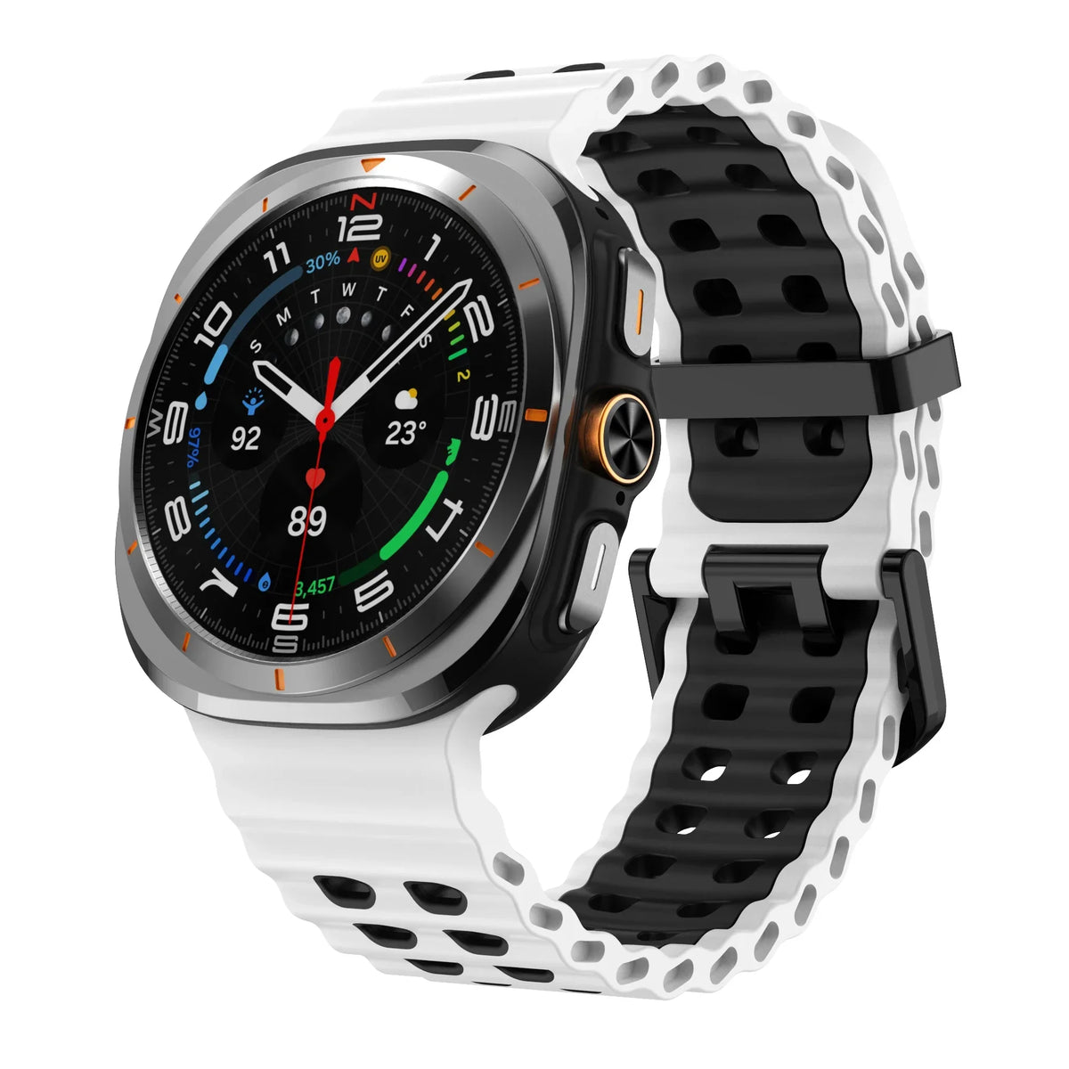 Two-Tone Silicone Sports Band – Samsung Galaxy Watch Ultra Silicone Watch Band Qme White BlackB Galaxy Watch Ultra