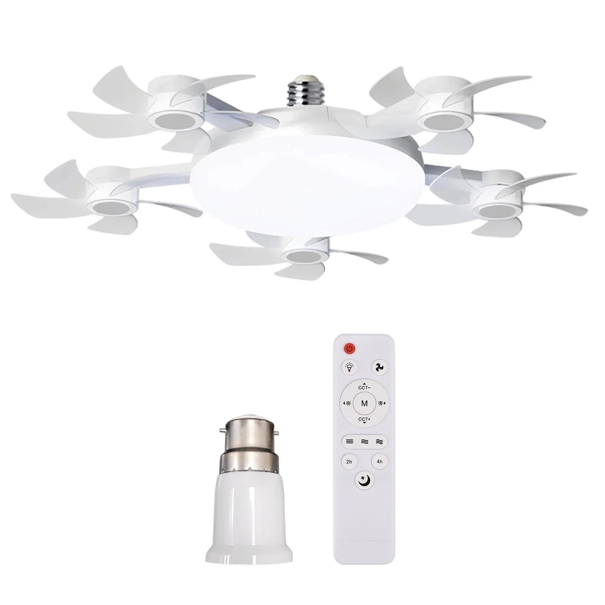 Smart E27 LED Ceiling Fan Light | Remote Dimming | 450mm Ceiling Fan Light Qme White 5 Head B22
