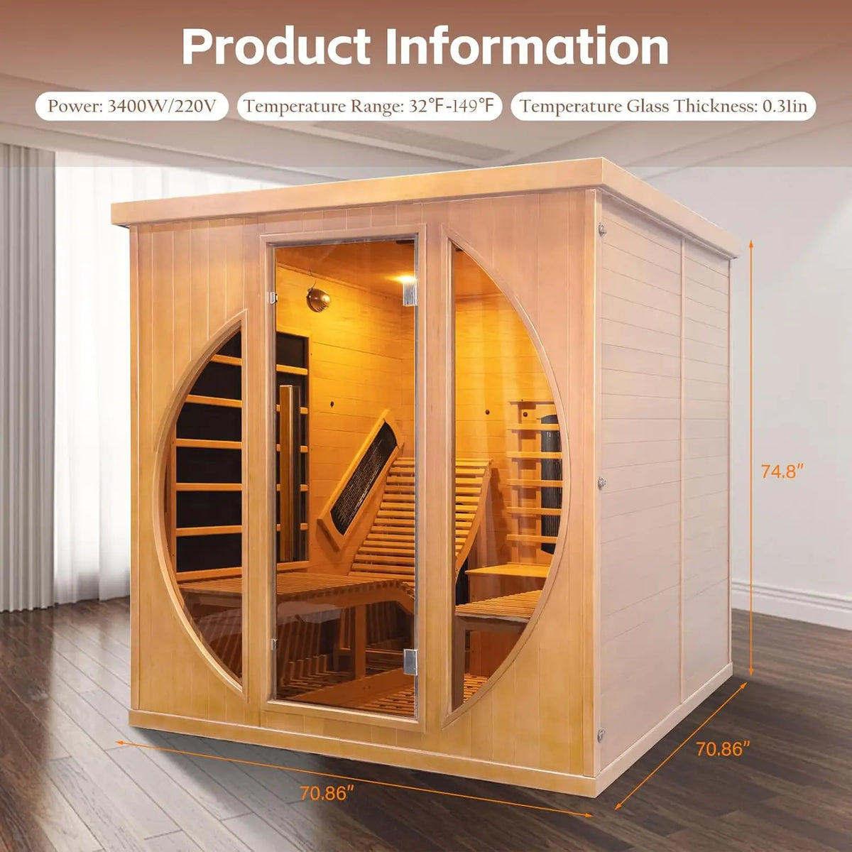 SMARTMAK 2-Person Far Infrared Sauna 3400W | Canadian Hemlock Infrared Sauna Room Qst United States 2 Person Sauna