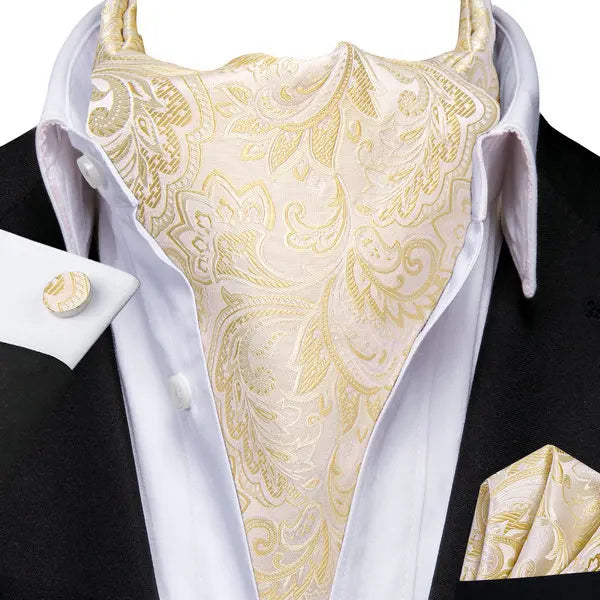 Men's Luxury Floral Ascot Cravat Set – Cufflinks & Handkerchief Ascot Cravat Set Qme LDAS1141