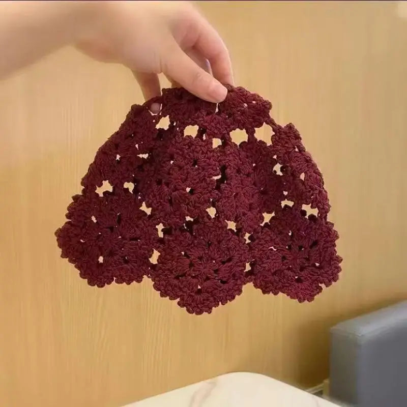 Women's Crochet Hollow Floral Beanie – Boho Summer Hat Crochet Beanie Hat Qst E