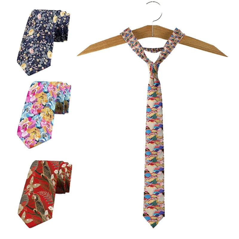 Men's Japanese Floral Necktie | 8cm Polyester Tie, 10 Colors Floral Necktie Qme