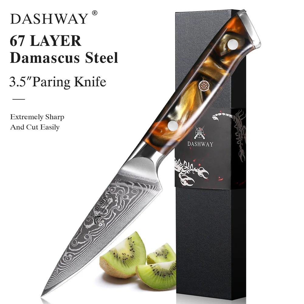 DASHWAY 3.5" Damascus Steel Paring Knife – VG10 Core Damascus Paring Knife Qst Paring Knife 3.5 inch