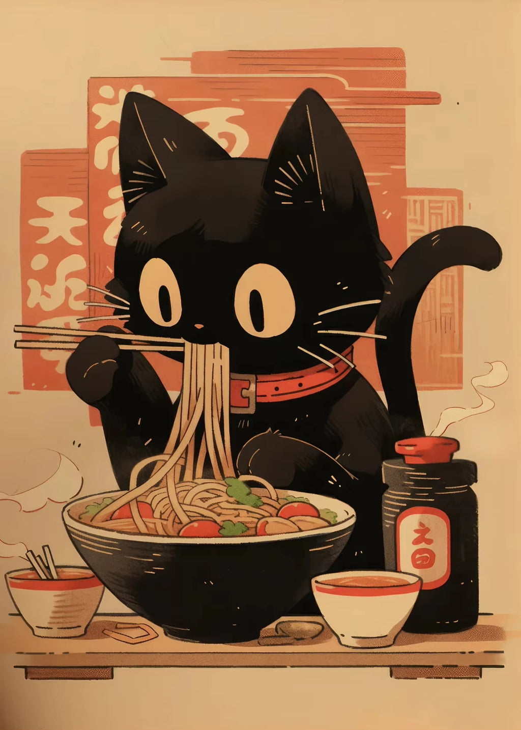Japanese Sushi Chef Cat Canvas Print – Kitchen Wall Art Decor Canvas Wall Art Qst 6 40X60cm No Framed