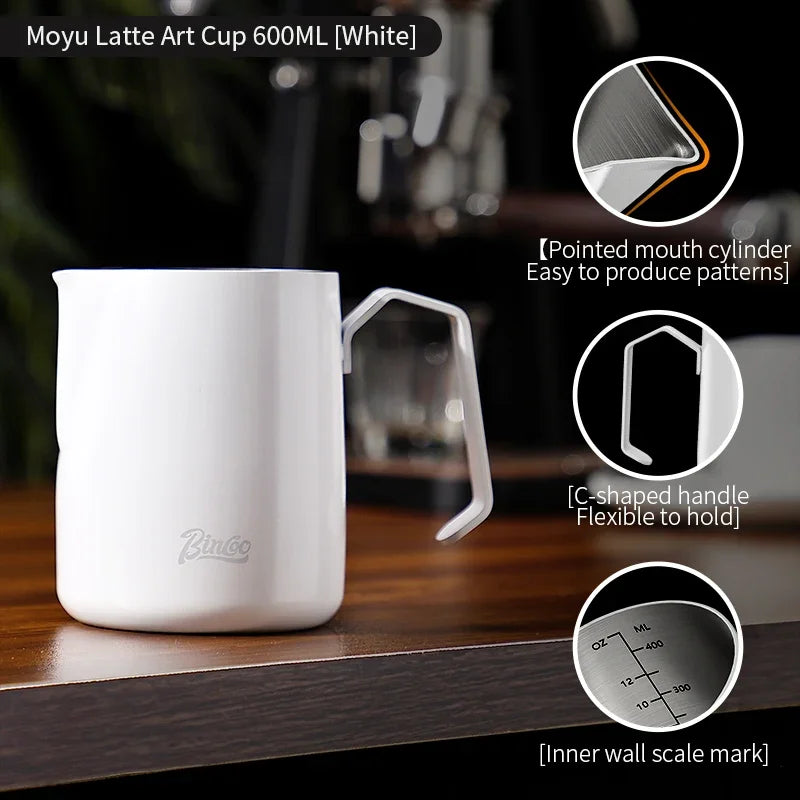 Bincoo Milk Frothing Pitcher Sharp Spout 400ml/600ml Stainless Steel Milk Frothing Pitcher Qst White 600ml