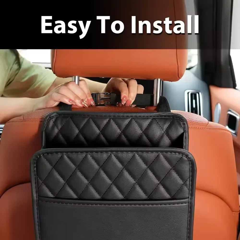 Leather Car Seat Back Organizer | Multi-Pocket & Trash Holder Car Seat Organizer Qme