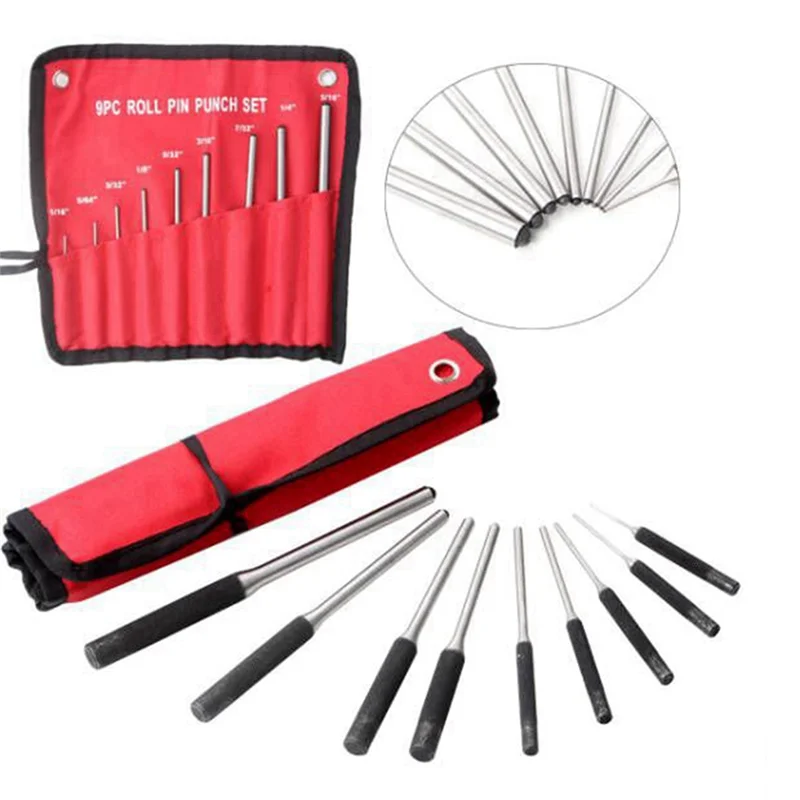 9-Piece Steel Multi-Size Round Head Pin Punch Impact Driver Set Pin Punch Set Qme As Shown