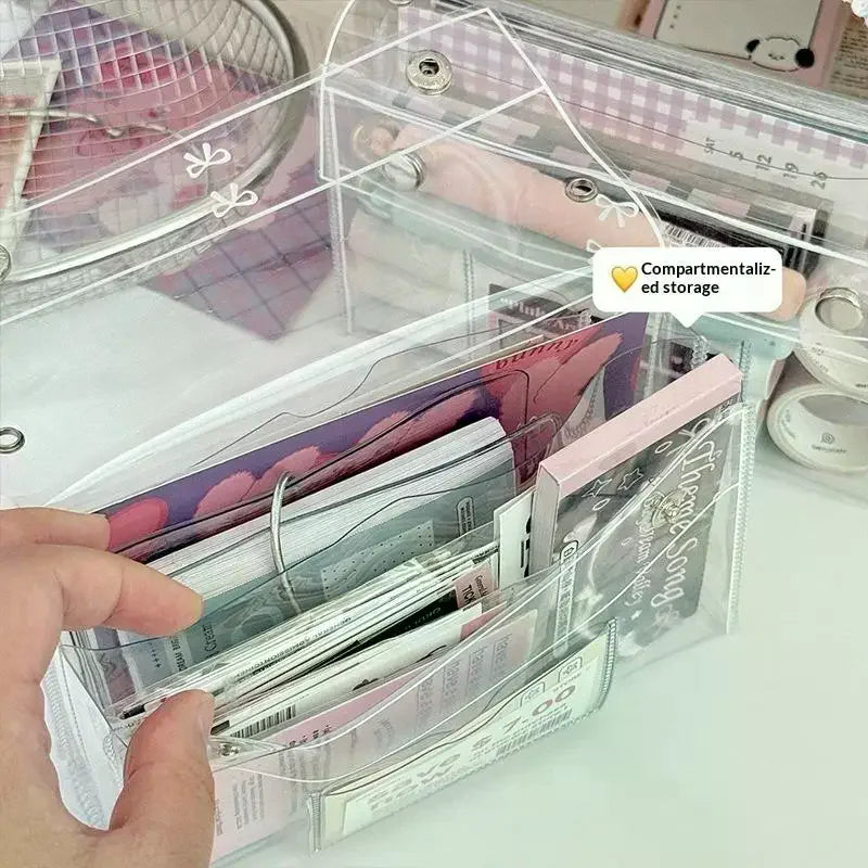 PVC Transparent Large Capacity Pencil Case – Button Closure Pencil Case Qme
