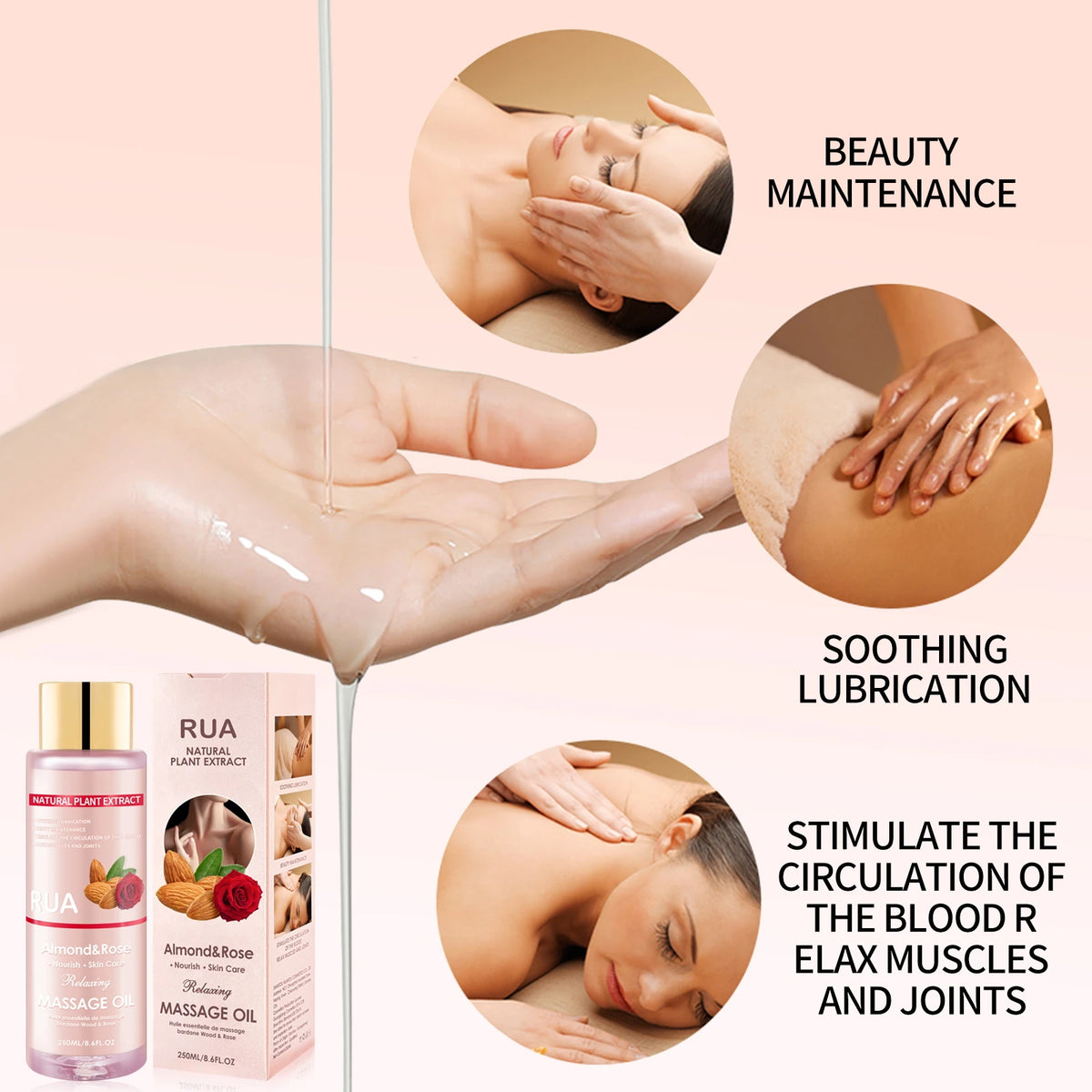 Almond & Rose Massage Oil – Moisturizing Body Oil 8.6 oz Massage Body Oil Qst
