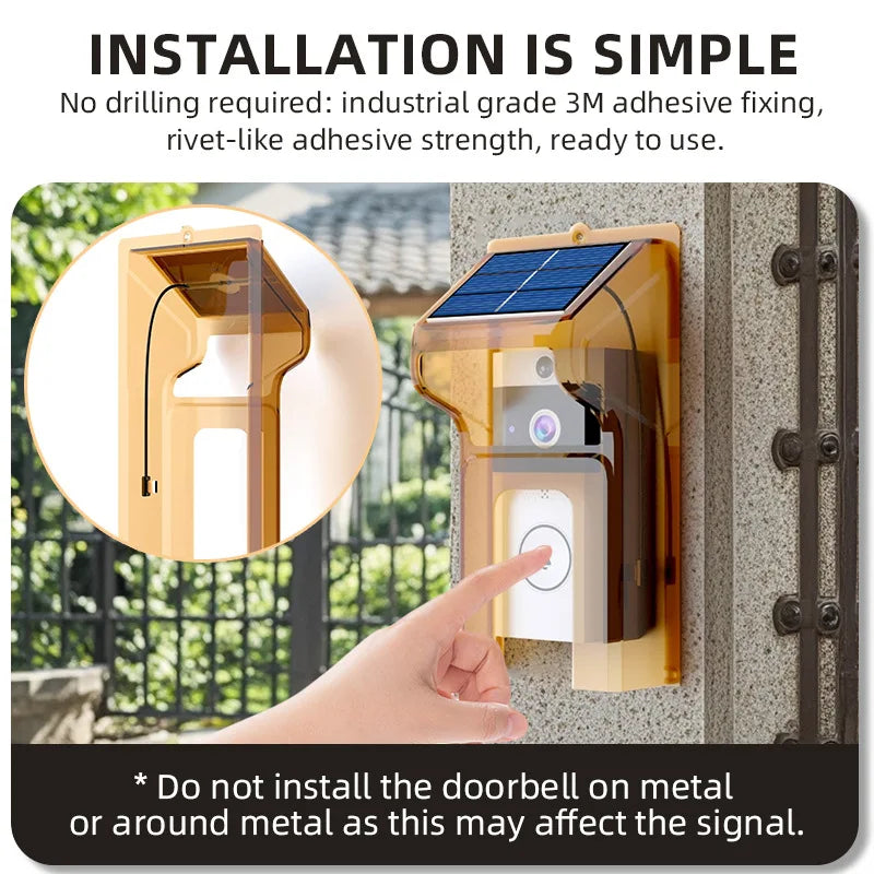 Solar Wireless Video Doorbell – 2K WiFi, IP68 Waterproof Smart Video Doorbell Qst