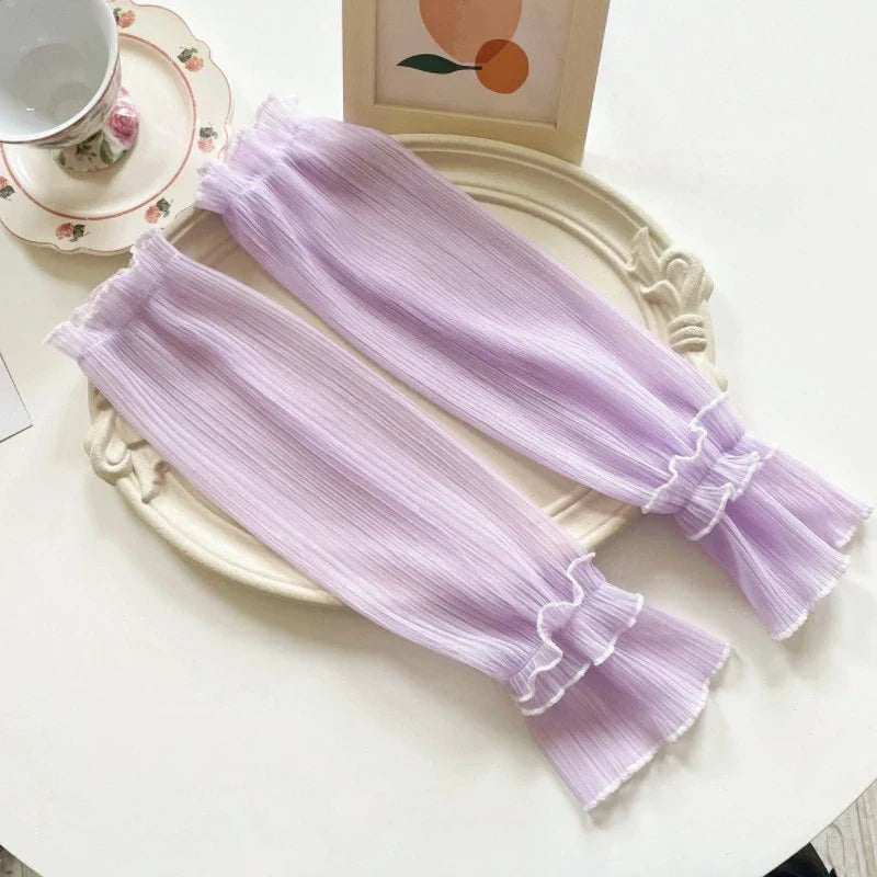 Women's Long Fingerless Lace Gloves – Summer UV Sun Protection Fingerless Lace Gloves Qme PURPLE One Size