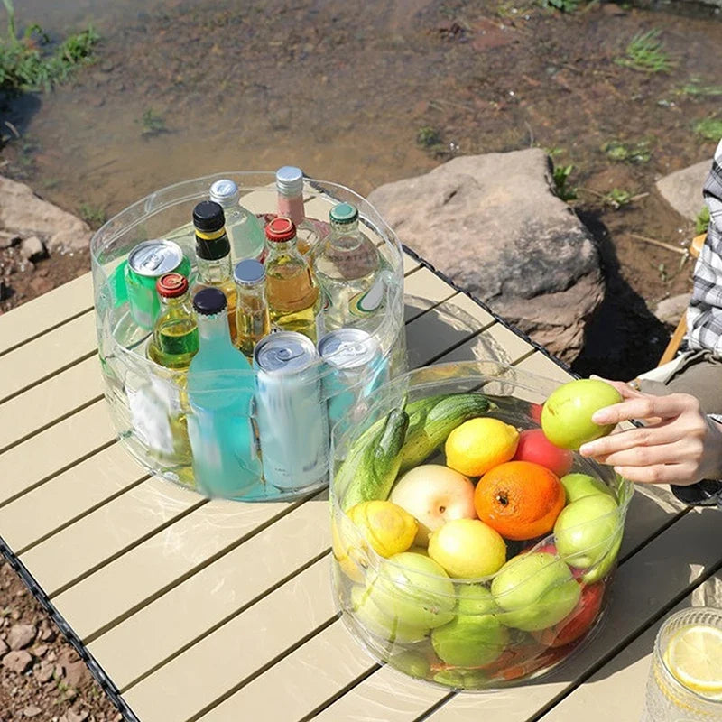 Foldable Transparent Bucket – Portable Clear Picnic Fruit Basket Foldable Outdoor Basket Qme