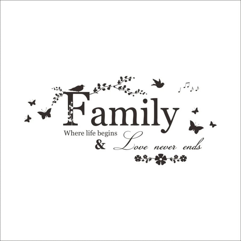 Family Love Never Ends Vinyl Wall Decal Quote Lettering Art Vinyl Wall Decal Qme Black