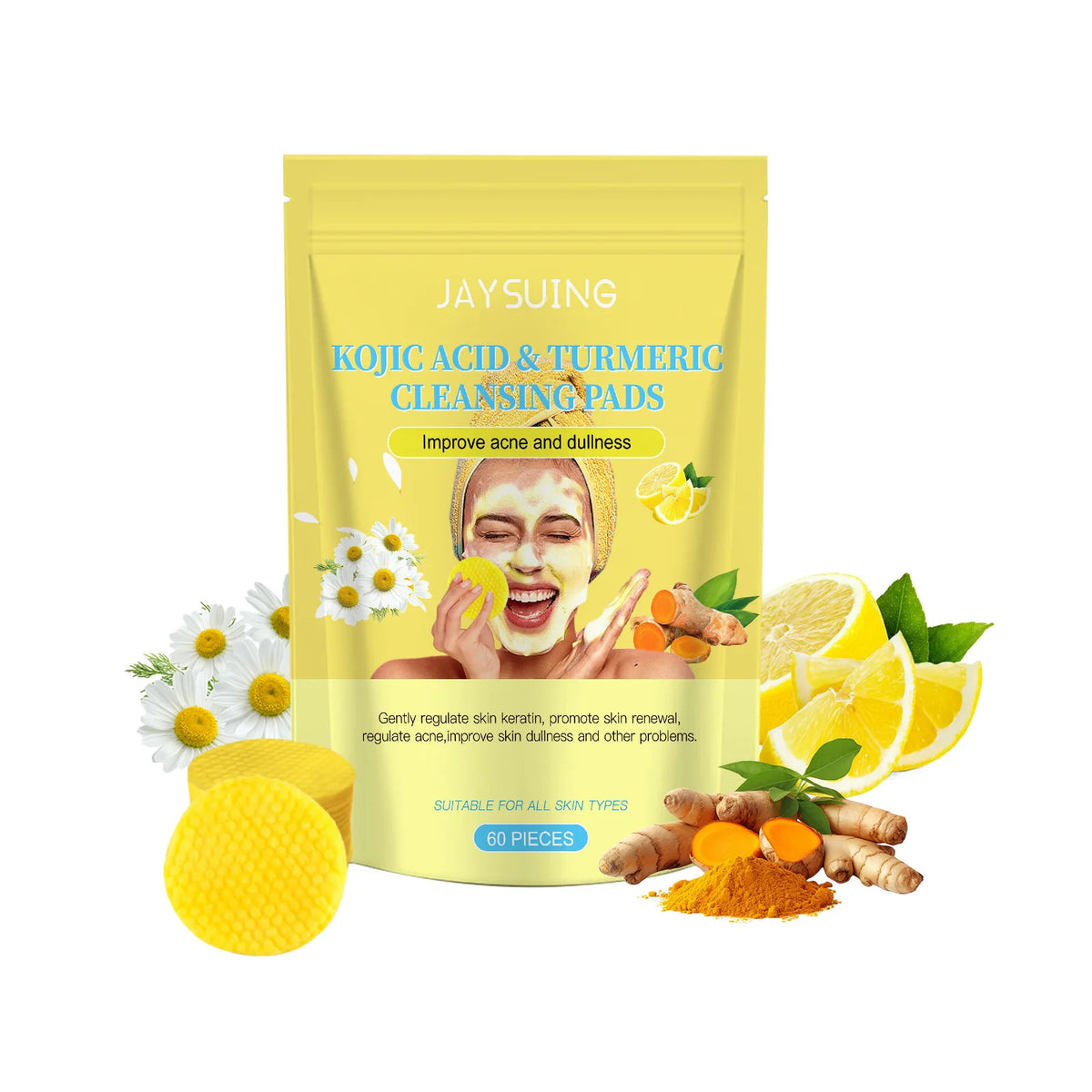 Turmeric Exfoliating Facial Pads – Cleanse & Brighten Skin Exfoliating Facial Pads Qst 60pcs exfoliating