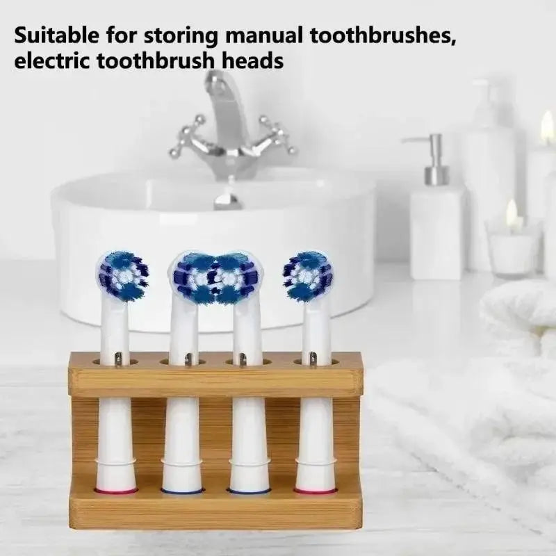 Bamboo Toothbrush Head Holder Stand – Multi-Slot Space Saver Toothbrush Head Holder Qme