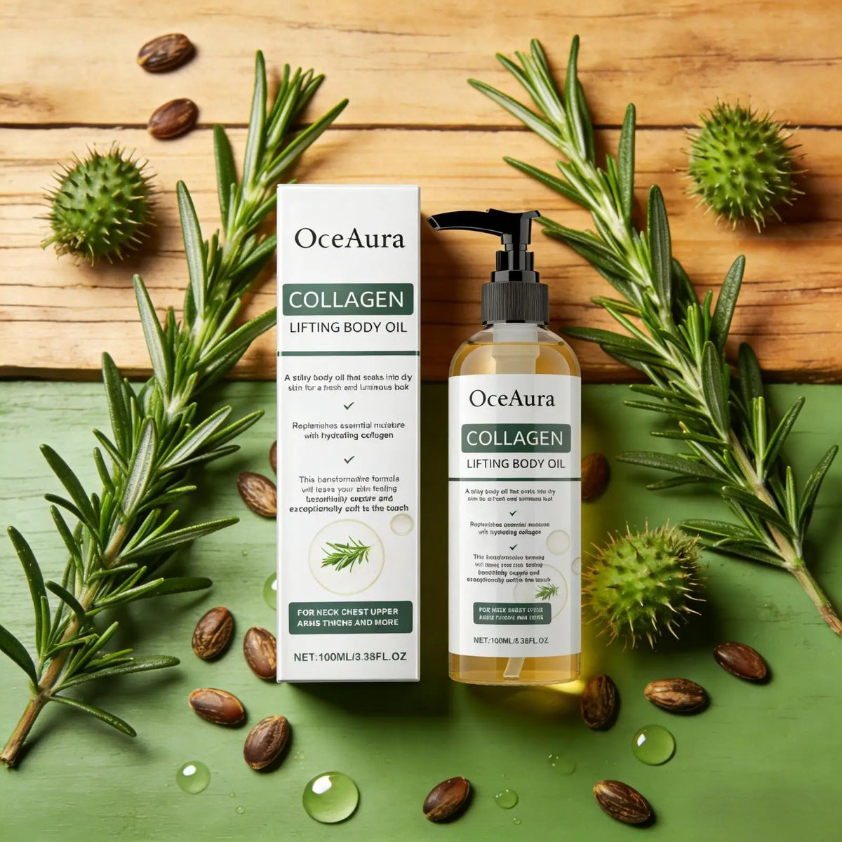 OceAura Collagen Rosemary Firming Body Oil – 100ml Firming Body Oil Qst