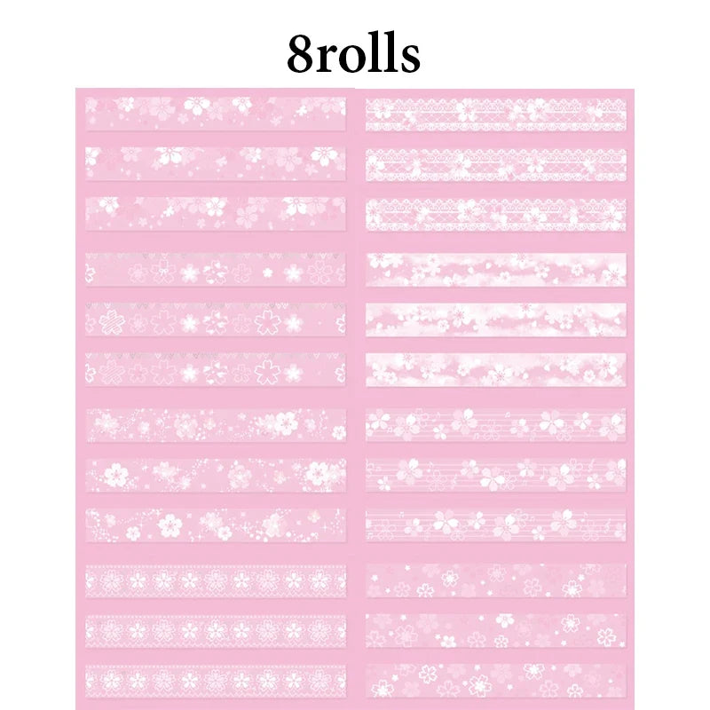 Cherry Blossom Washi Tape Set – 8 Rolls Spring Pink Floral Decorative Washi Tape Qme 8 Rolls