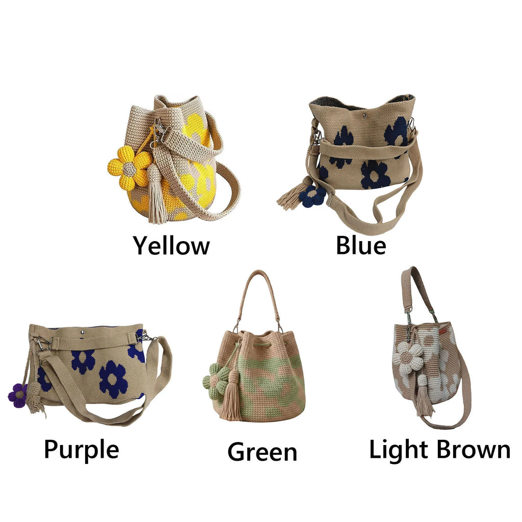 Boho Beach Handbag Embroidery Flower Tassel Bucket Bag Boho Bucket Handbag Qme