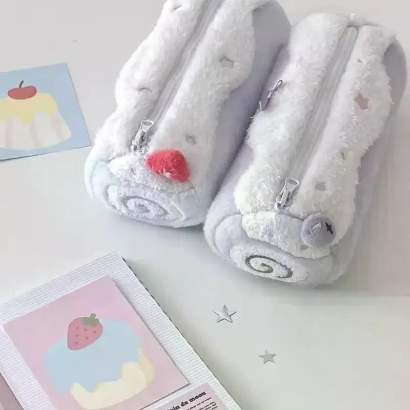 Cute Swiss Roll Plush Pencil Case – Large Capacity Pouch Novelty Pencil Case Qme