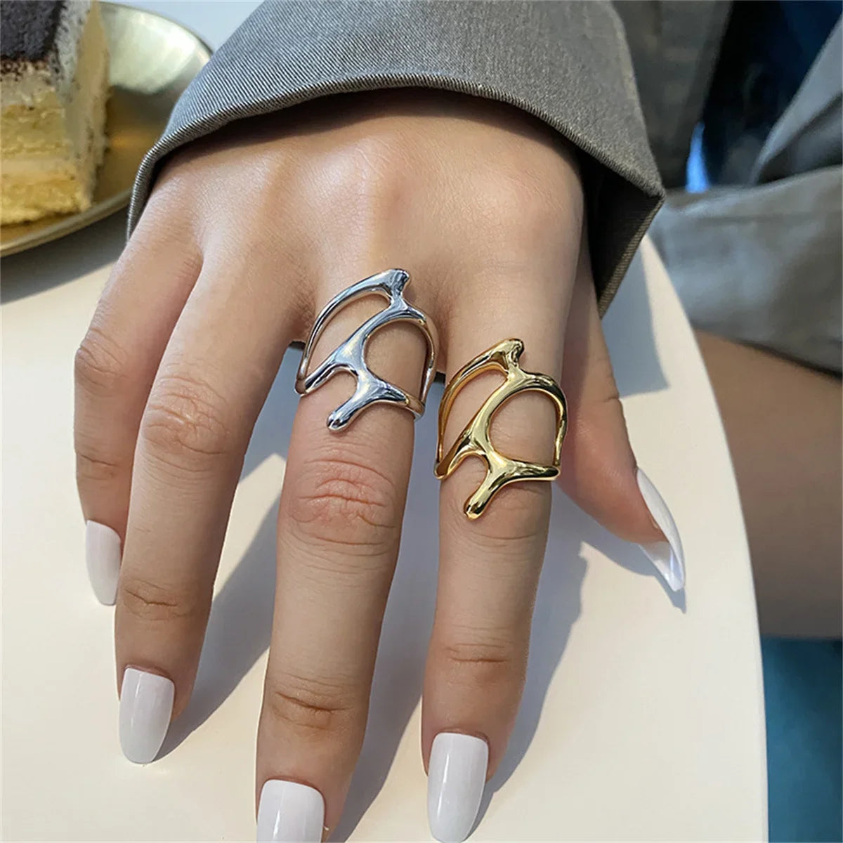 Y2K Silver Adjustable Punk Geometric Hollow Ring | Qme Adjustable Fashion Ring Qme