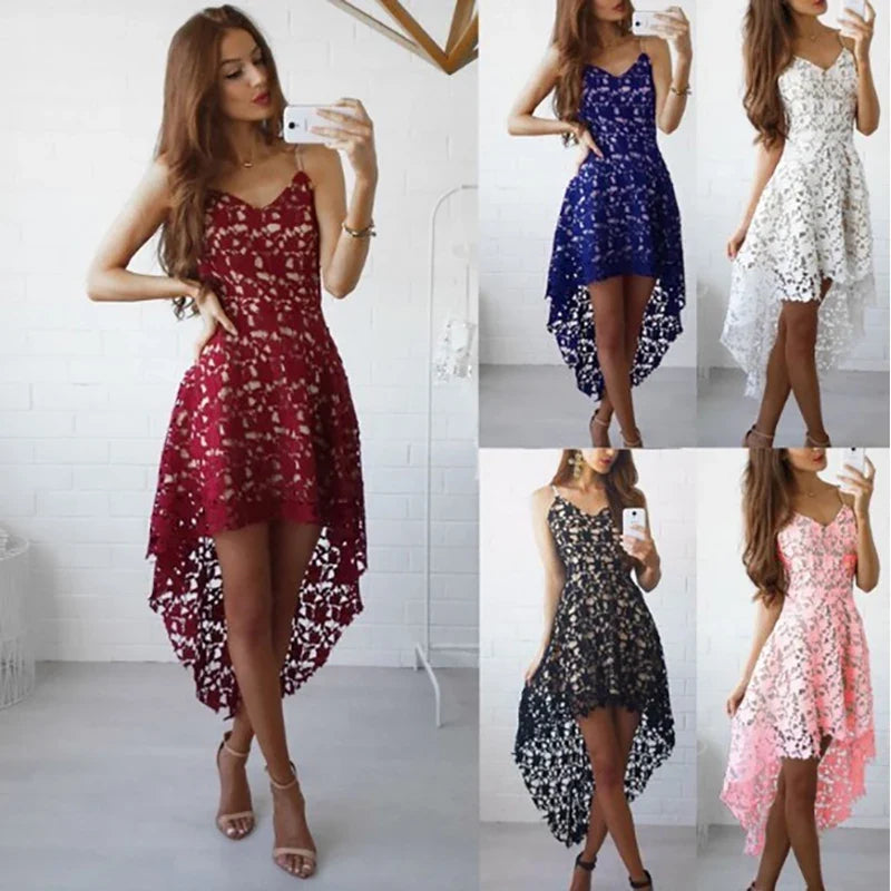 Elegant Lace Off-Shoulder Spaghetti Strap V-Neck Dress Women's Lace Dress Qme