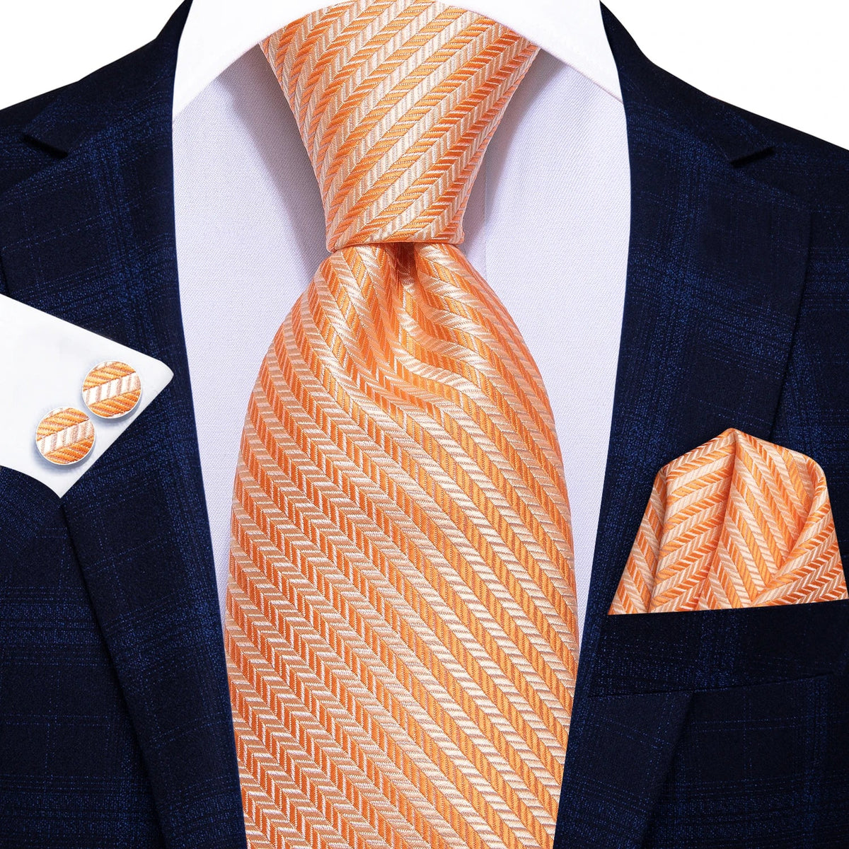 Hi-Tie Men's Orange Grey Paisley Silk Necktie Gift Set