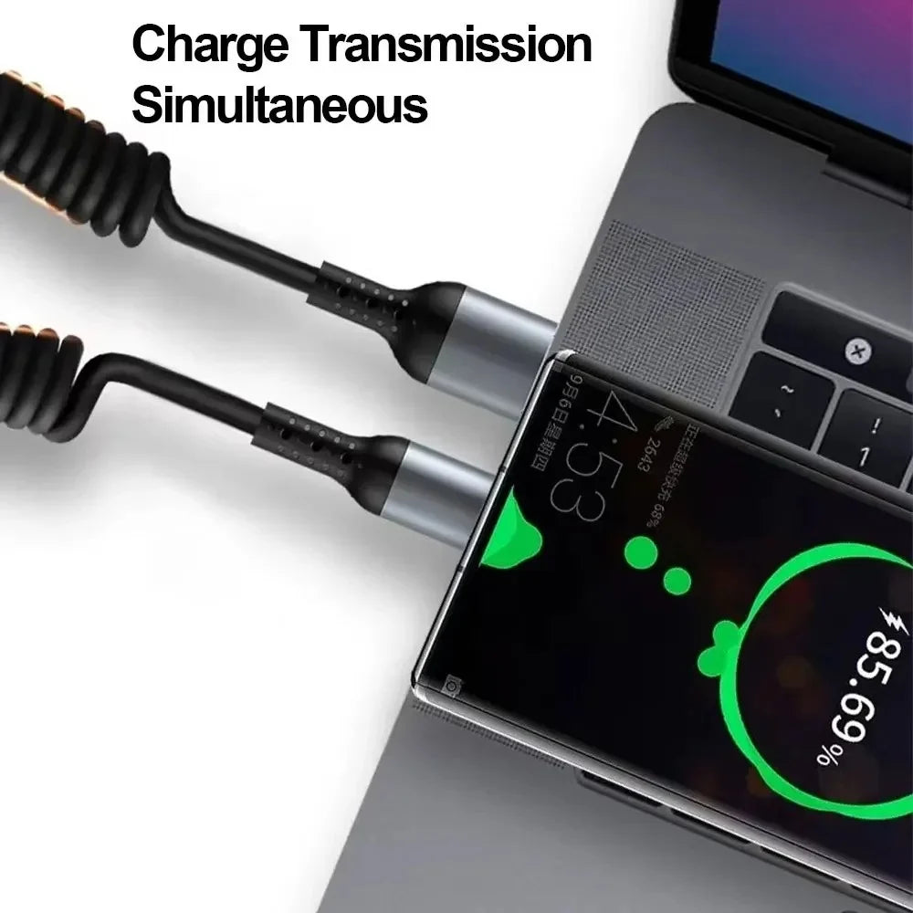 66W USB-C Spring Coil Fast Charging Cable 6A | iPhone & Samsung USB-C Charging Cable Qme
