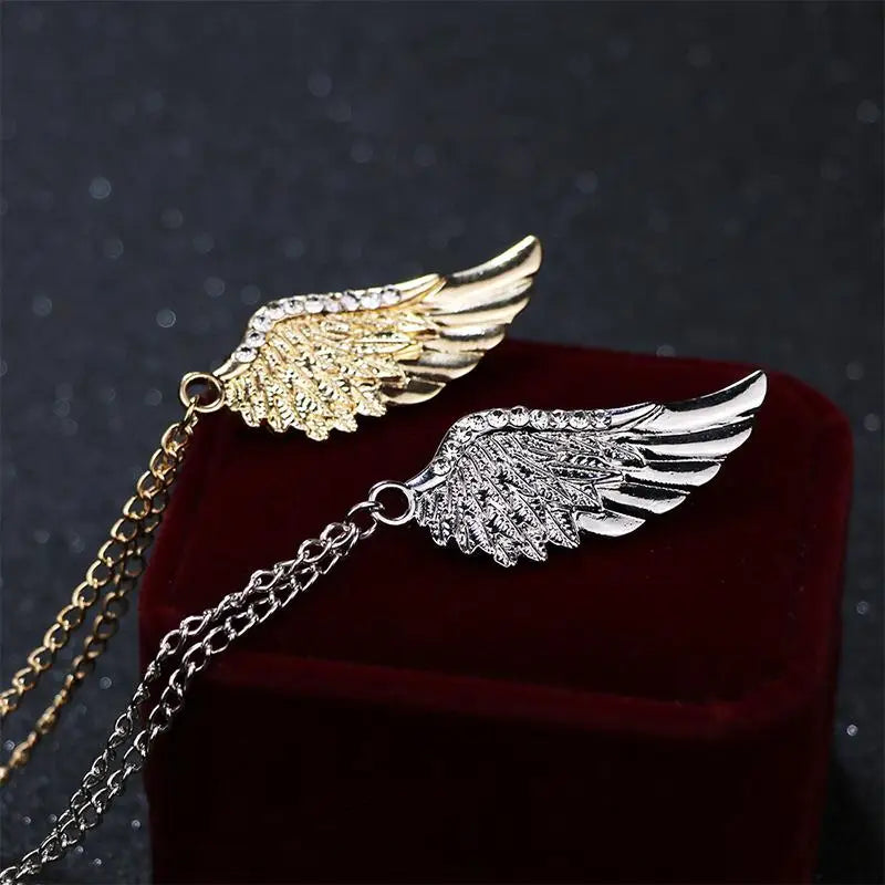 Angel Wings Tassel Chain Lapel Pin | Metal Feather Brooch Lapel Pin Brooch Qme
