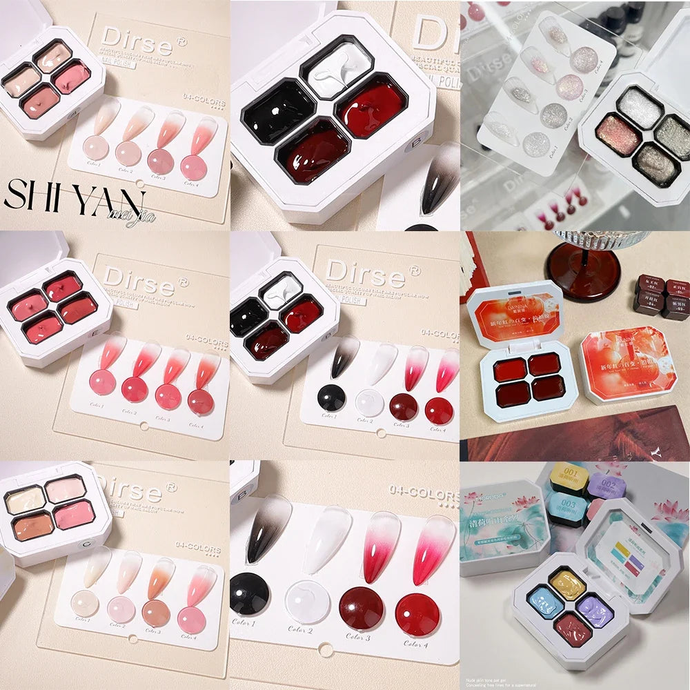 Qme 4-Grid Gradient Gel Nail Polish UV LED Semi-Permanent Set Gel Nail Polish Set Qme