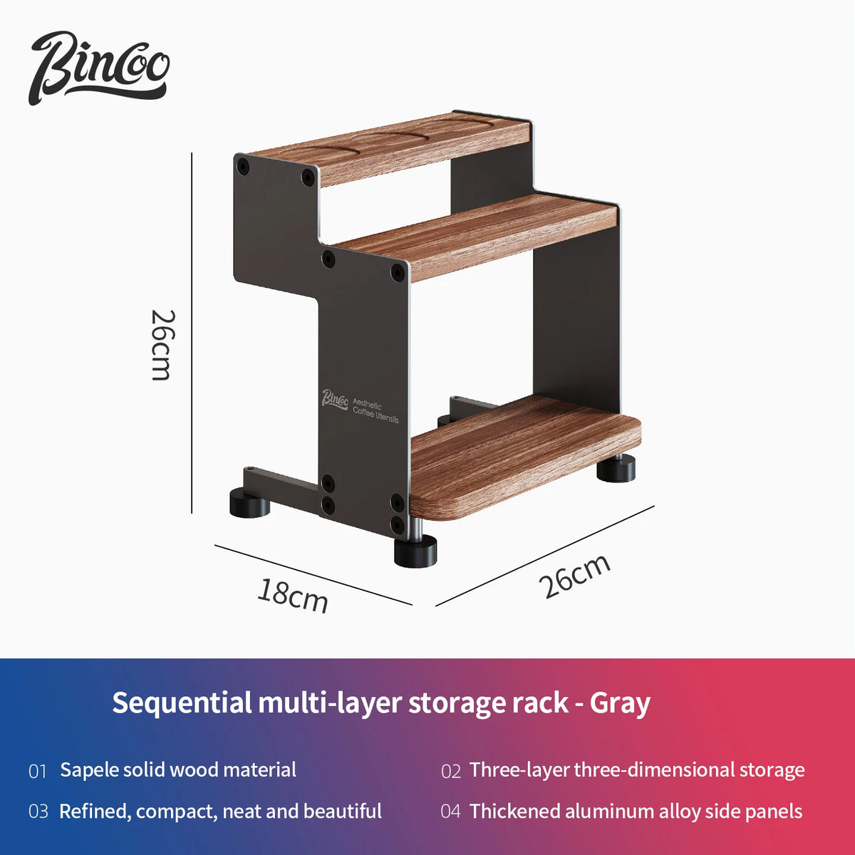 Bincoo Solid Wood Multi-Tier Coffee Storage Cabinet & Organizer Coffee Storage Cabinet Qst Grey A
