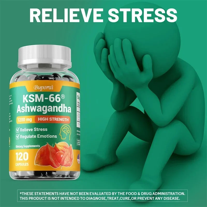 KSM-66 Ashwagandha Capsules 1200mg – Adaptogen Supplement Herbal Supplement Qst