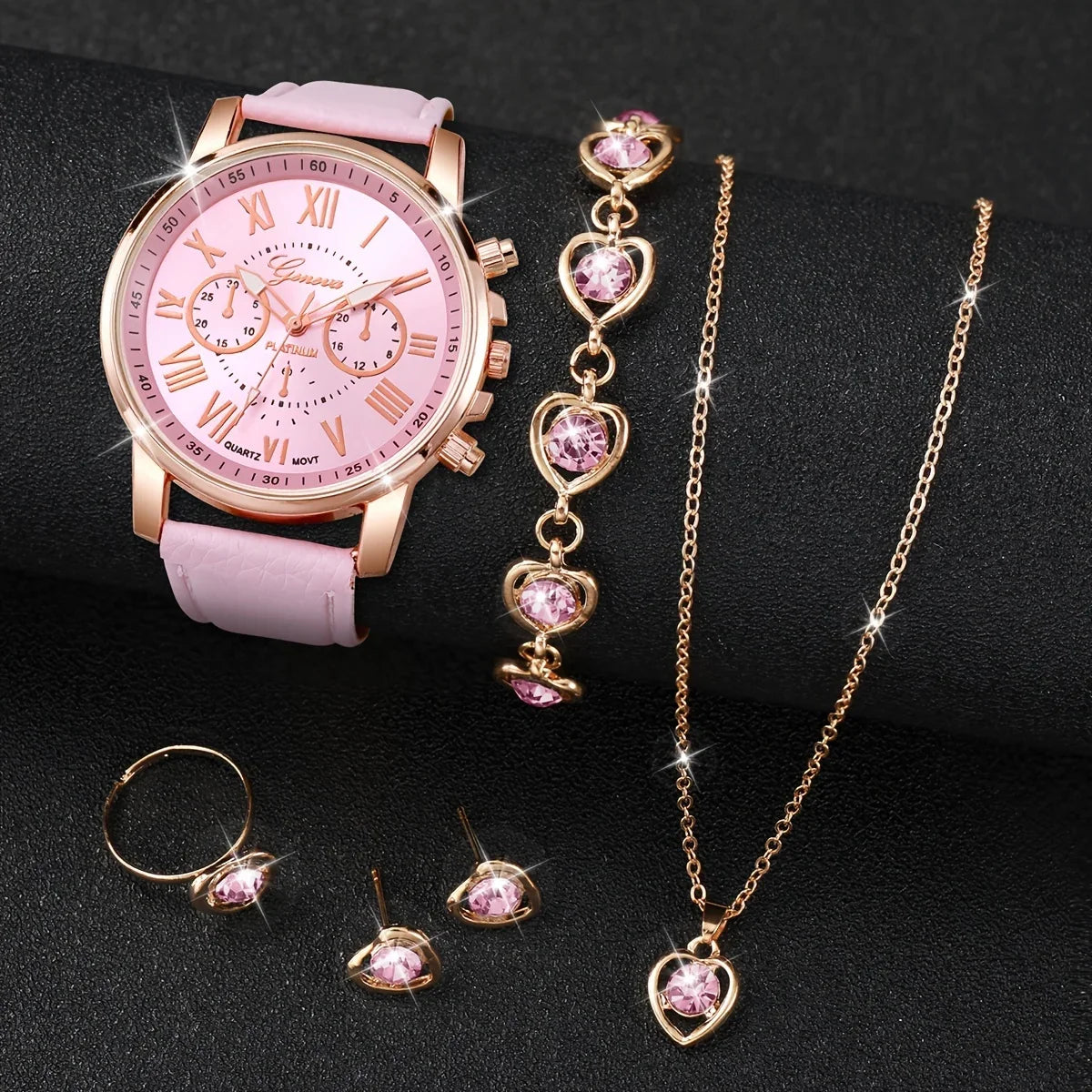 Women's 6-Piece Quartz Watch & Leather Bracelet Set Watch & Bracelet Set Qme