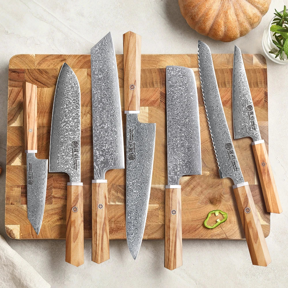 SHENGSHARP 67-Layer Damascus Steel Kitchen Knife Set 1–7 Pcs Damascus Kitchen Knife Set Qst