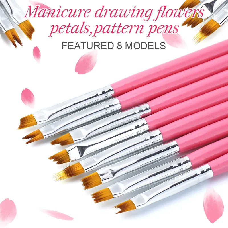 Arte Clavo 8-Piece Nail Art Brush Set – Flower & Gradient Nail Art Brush Set Qme