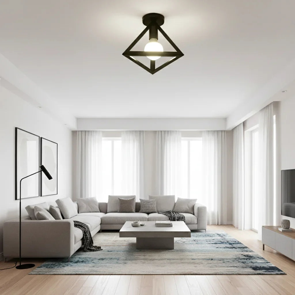 E27 Vintage Industrial Black Semi Flush Ceiling Light Fixture Ceiling Light Fixture Qme