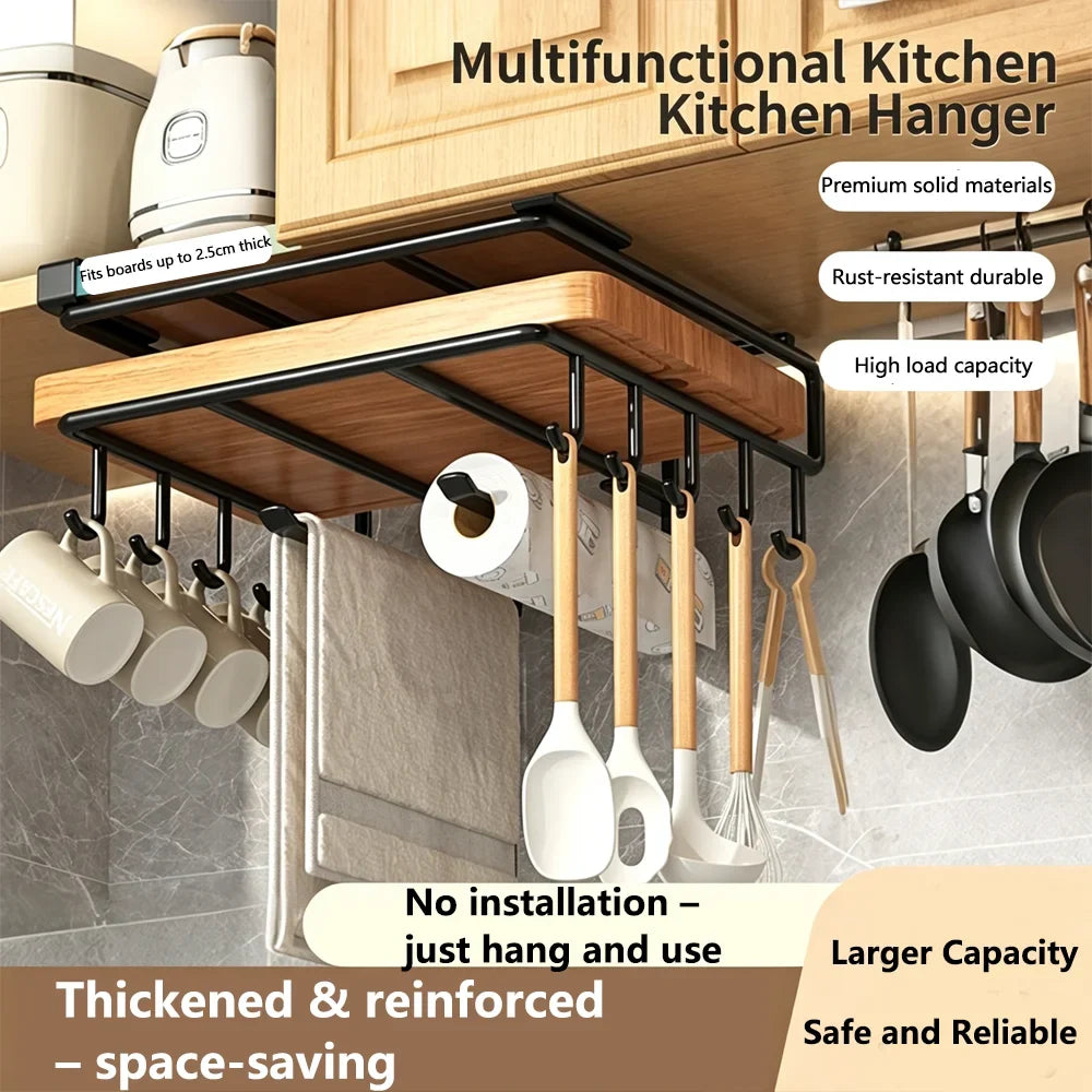 No-Drill Under Cabinet Organizer Hooks – Steel Wall Mount Rack Cabinet Organizer Rack Qme