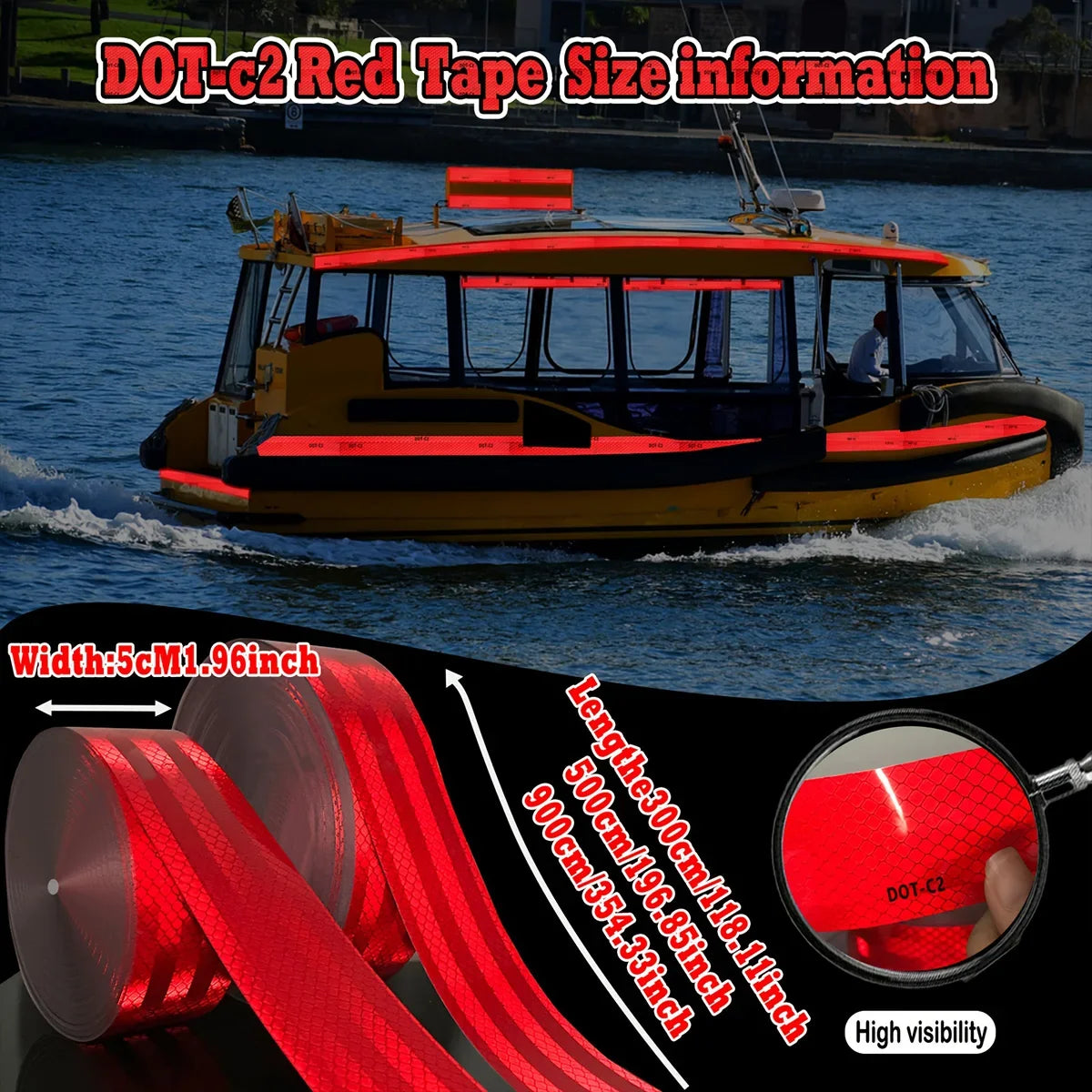 Red DOT-C2 Reflective Tape – Waterproof Vehicle Safety Strip Reflective Safety Tape Qme