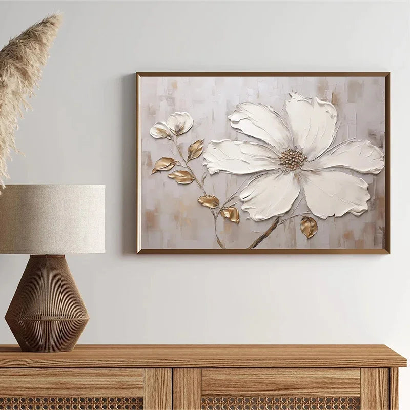 Nordic Abstract White Flower Canvas Wall Art Print | Unframed Canvas Wall Art Qst
