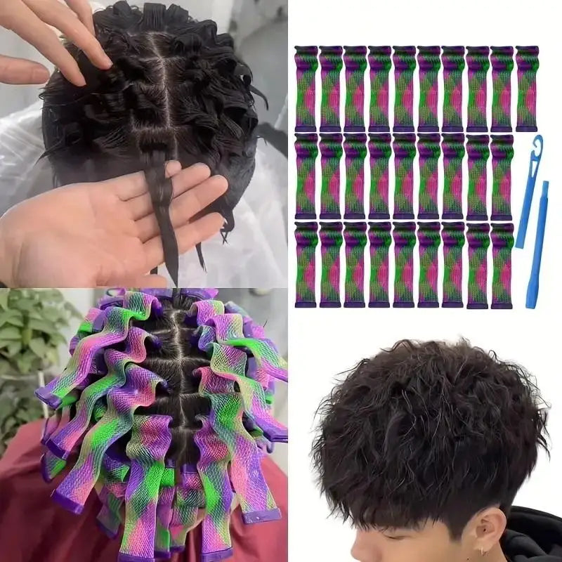 18-Pack Heatless Water Wave Hair Curlers – No-Heat Styling Heatless Hair Curlers Qme