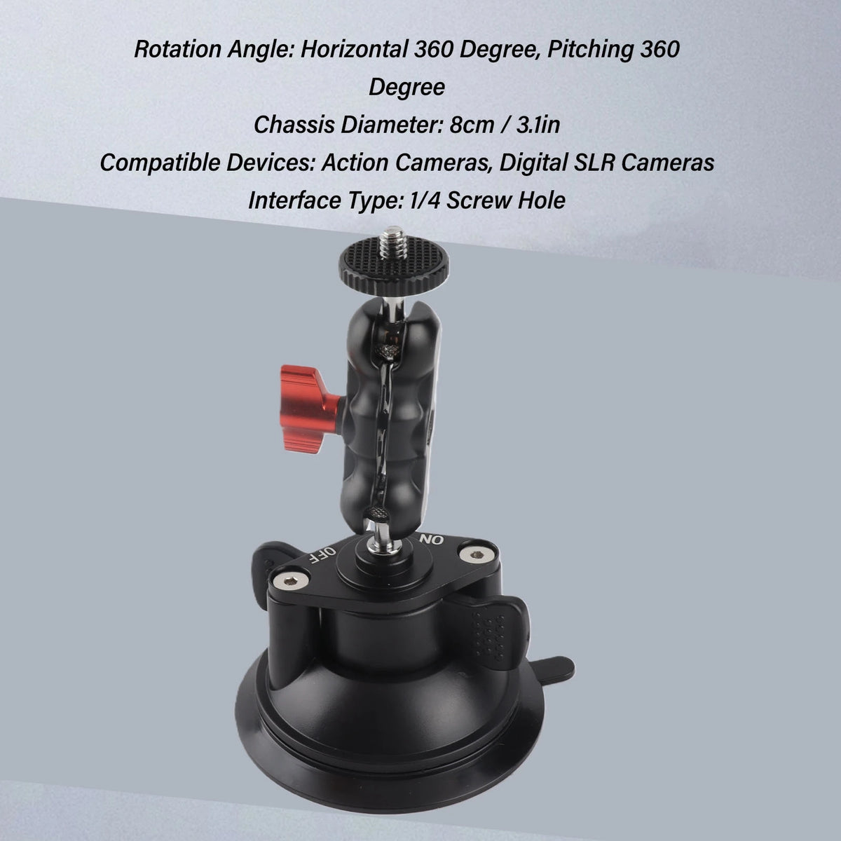 360° Action Camera Suction Cup Mount – Aluminum Alloy Camera Suction Mount Qst