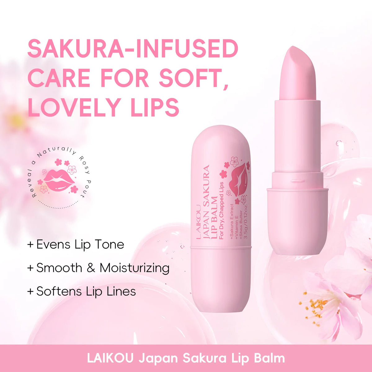 LAIKOU Sakura Lip Balm – Hydrating Cherry Blossom Lip Care Lip Balm Qst