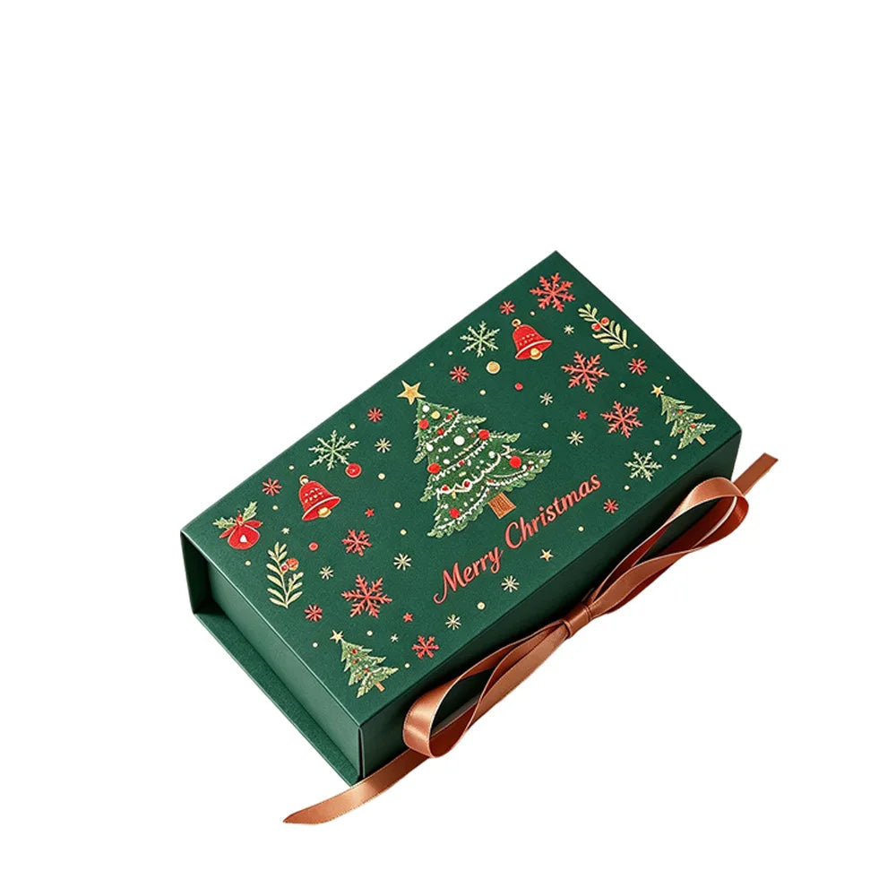 Christmas Gift Boxes with Ribbon – Snowflake & Tree Print, 10pk Christmas Gift Boxes Qme