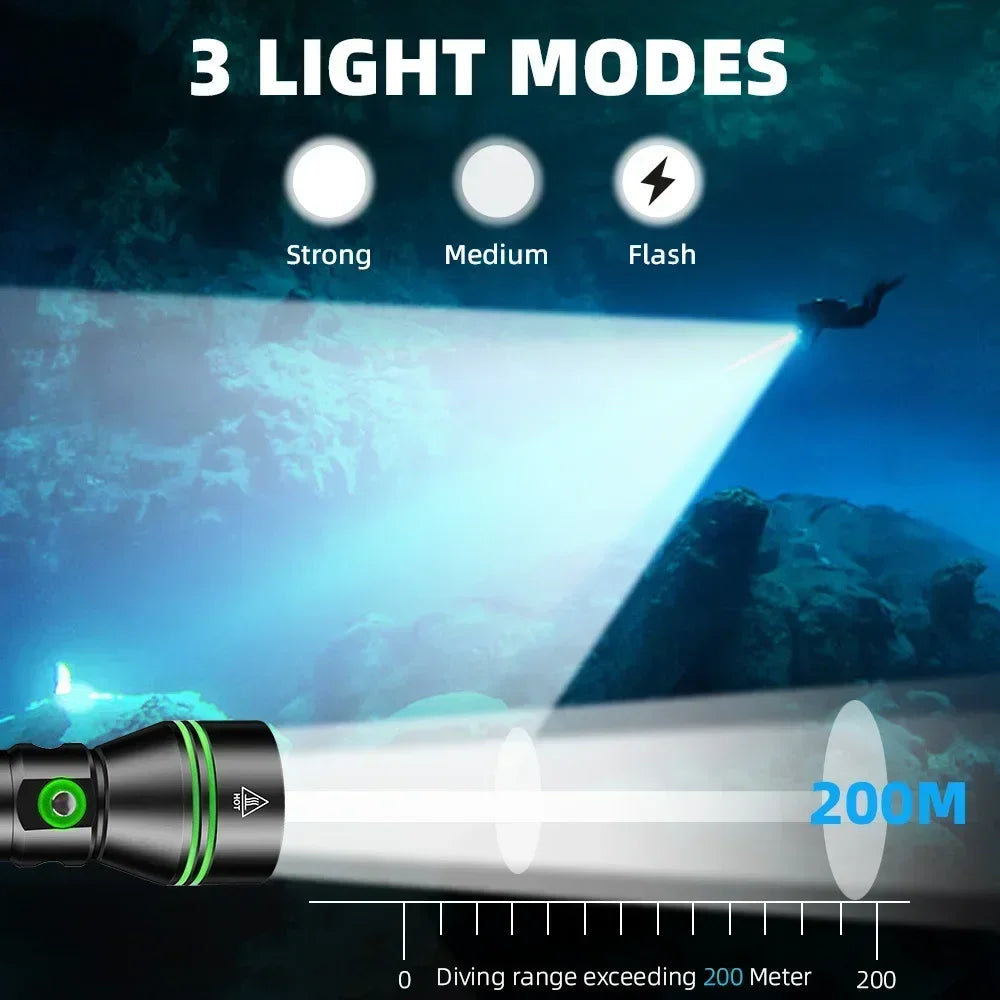 XHP70.2 Scuba Diving Flashlight IPX8 100M Waterproof Dive Torch Diving Flashlight Qst