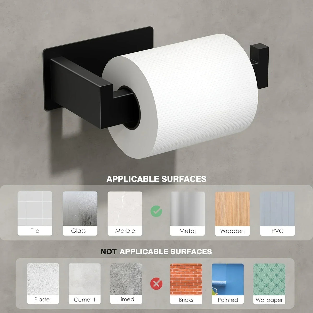 Self-Adhesive Wall-Mounted Square Toilet Paper Holder – Steel Toilet Paper Holder Qme