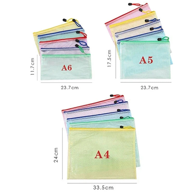 Mesh Zipper File Pouch A4 A5 A6 Document Storage Folder Zipper File Pouch Qme mix set