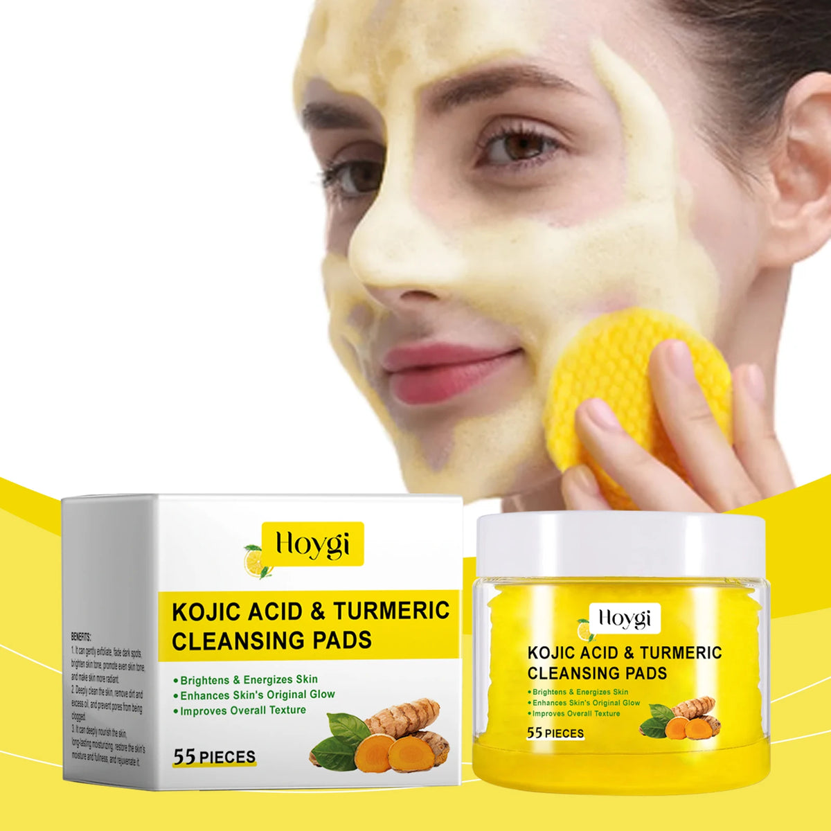 Hoygi Turmeric Cleansing Pads – Exfoliating Facial Sponge Facial Cleansing Pad Qst
