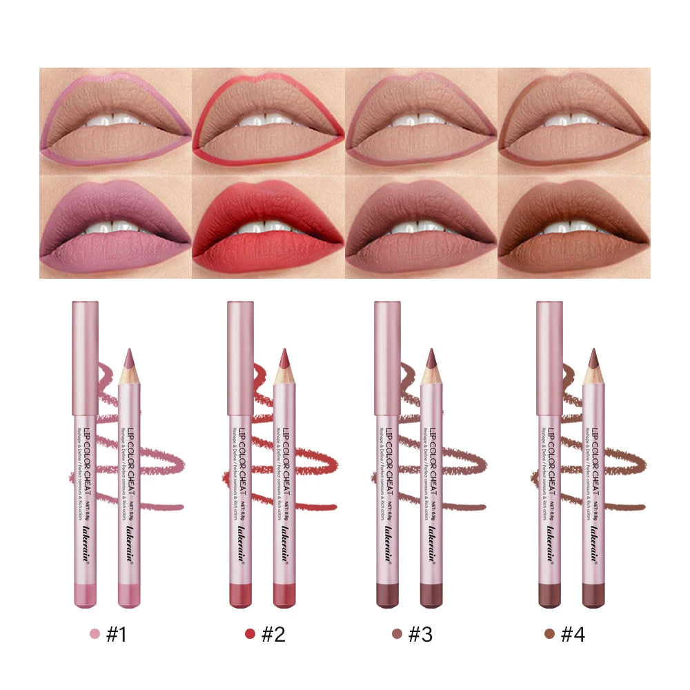 Lakerain 4-Color Waterproof Matte Lipliner Pencil – Long-Lasting Lip Liner Pencil Qst
