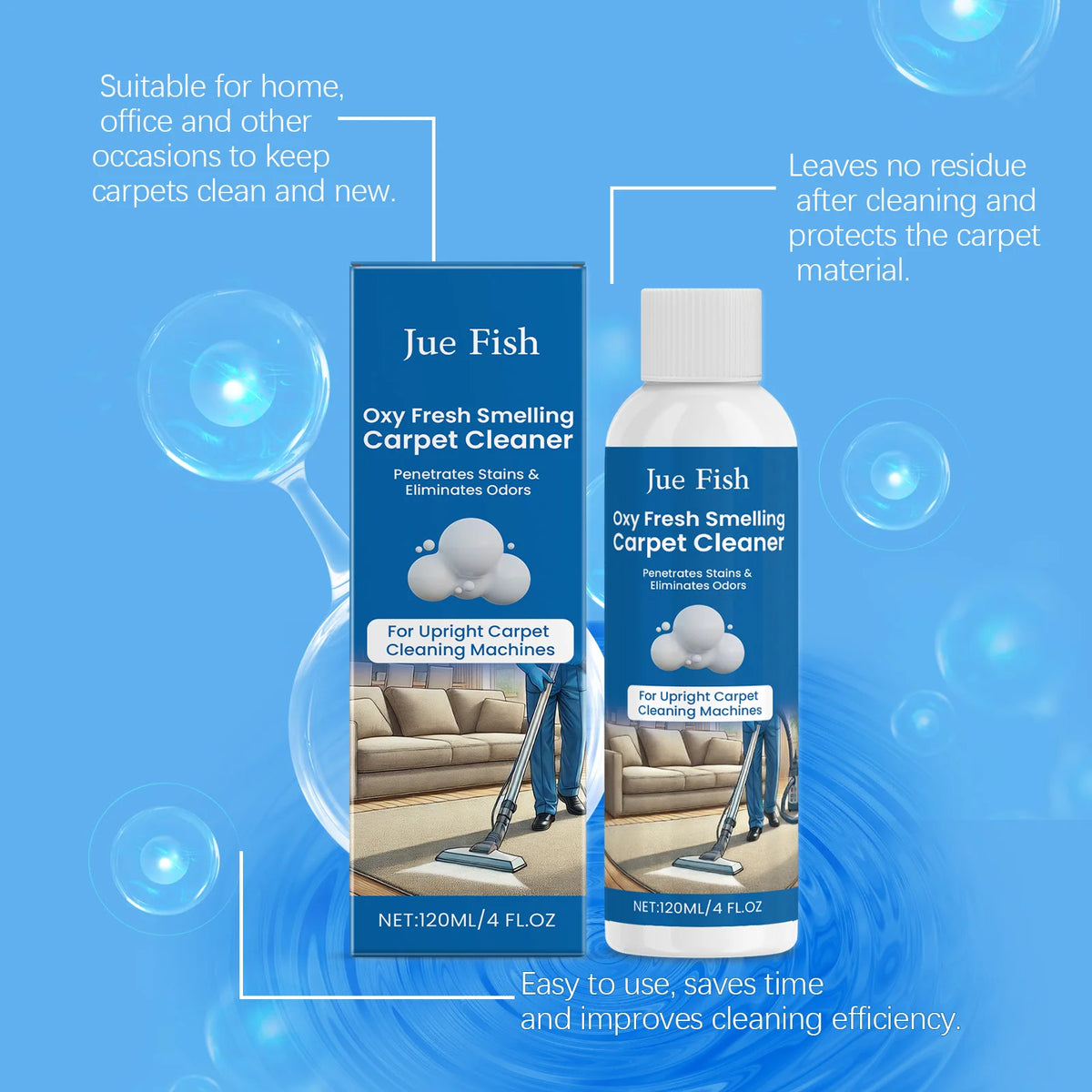 Jue-Fish Carpet Cleaner Liquid – Deep Clean & Degrease 120g Carpet Cleaning Liquid Qst